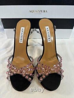 Aquazzura tequila plexi sandal heel shoe black pink 6.5b $1350
