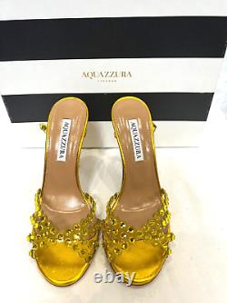 Aquazzura tequila plexi sandal heel shoe tuscan sun yellow 6.5b Broken straps