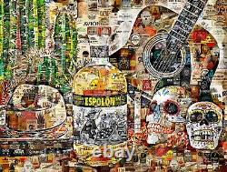 Art Collage Poster Tequila Espolon With Guitar Print Made Out Of Tequila Labels