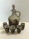 Art Pottery Tequila Bottle & 5 Cups Set, Signed, 8 1/2 Tall, 4 1/2 Widest
