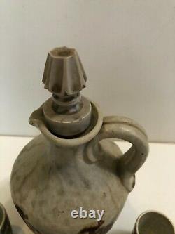 Art Pottery Tequila Bottle & 5 Cups Set, Signed, 8 1/2 Tall, 4 1/2 Widest