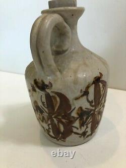Art Pottery Tequila Bottle & 5 Cups Set, Signed, 8 1/2 Tall, 4 1/2 Widest