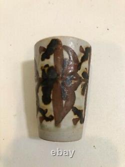 Art Pottery Tequila Bottle & 5 Cups Set, Signed, 8 1/2 Tall, 4 1/2 Widest