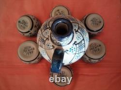 Artist Javier Servin Tequila Shot Set Jug + 6 Cup, Signed, Made In Mexico 1997