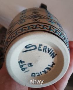 Artist Javier Servin Tequila Shot Set Jug + 6 Cup, Signed, Made In Mexico 1997