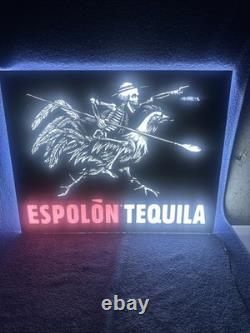 Awesome Espolon Tequila Light Up Led Skeleton Warrior Rooster Sign 24 X 19