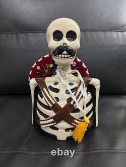 AzulejoS Anejo Tequila Pottery Skeleton Decanter SKELLY Empty Red Sombrero