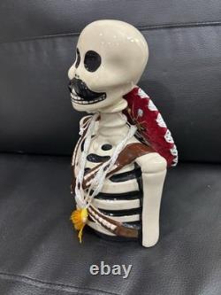 AzulejoS Anejo Tequila Pottery Skeleton Decanter SKELLY Empty Red Sombrero