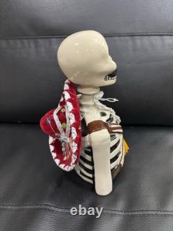 AzulejoS Anejo Tequila Pottery Skeleton Decanter SKELLY Empty Red Sombrero