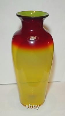 BLENKO 14 Mid-Century Modern Signed Label Tequila Sunrise Tangerine Glass Vase