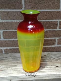 BLENKO 14 Mid-Century Modern Signed Label Tequila Sunrise Tangerine Glass Vase