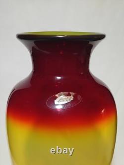 BLENKO 14 Mid-Century Modern Signed Label Tequila Sunrise Tangerine Glass Vase