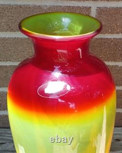 BLENKO 14 Mid-Century Modern Signed Label Tequila Sunrise Tangerine Glass Vase
