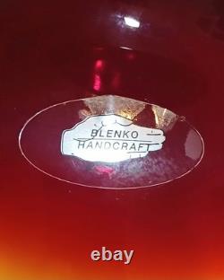 BLENKO 14 Mid-Century Modern Signed Label Tequila Sunrise Tangerine Glass Vase