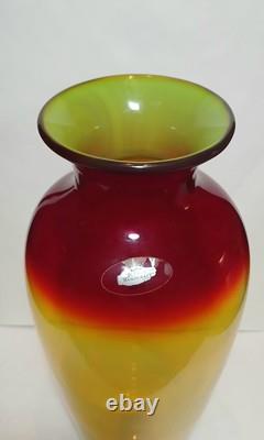 BLENKO 14 Mid-Century Modern Signed Label Tequila Sunrise Tangerine Glass Vase