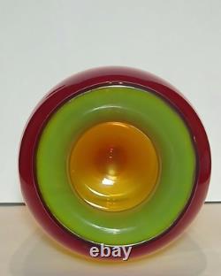BLENKO 14 Mid-Century Modern Signed Label Tequila Sunrise Tangerine Glass Vase