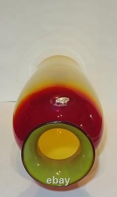 BLENKO 14 Mid-Century Modern Signed Label Tequila Sunrise Tangerine Glass Vase