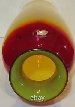BLENKO 14 Mid-Century Modern Signed Label Tequila Sunrise Tangerine Glass Vase