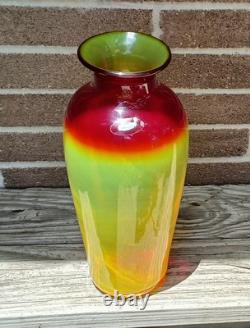 BLENKO 14 Mid-Century Modern Signed Label Tequila Sunrise Tangerine Glass Vase