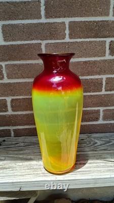 BLENKO 14 Mid-Century Modern Signed Label Tequila Sunrise Tangerine Glass Vase