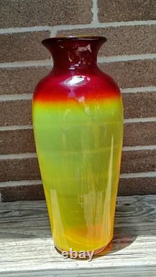 BLENKO 14 Mid-Century Modern Signed Label Tequila Sunrise Tangerine Glass Vase