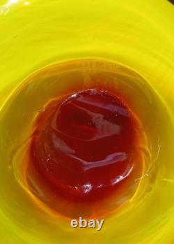 BLENKO 14 Mid-Century Modern Signed Label Tequila Sunrise Tangerine Glass Vase