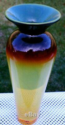 BLENKO Glass Tequila Sunrise SignedRichard Blenko Dated2002 WOW Vase 10.25H