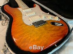 Baines Stratocaster Fender USA Neck Warmoth Quilt Top Tequila Sunrise EMG HSS