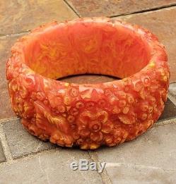 Bakelite Bracelet Hand-carved Tequila Sunrise Rich Marble One-of-a-kind
