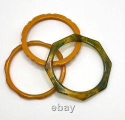 Bakelite Lot 8 Bangles (2 Etched) 2 Pr Earrings Tequila Sunrise More 95 gr JCS