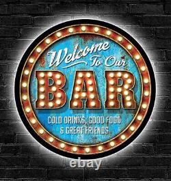 Bar Marquee LED Sign 23 Dia US MADE Garage Art Alcohol Beer Whiskey Tequila