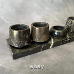 Black Marble Tequila Set, Handmade Mezcalero Set with Salt Dish, Luxury Stone Sh