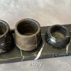Black Marble Tequila Set, Handmade Mezcalero Set with Salt Dish, Luxury Stone Sh