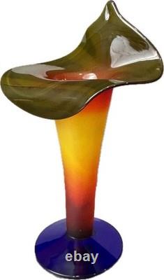 Blenko 2003 Rare Signed Jack In The Pulpit Vase Tequila Sunrise Tri Color Glow