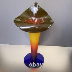 Blenko 2003 Rare Signed Jack In The Pulpit Vase Tequila Sunrise Tri Color Glow