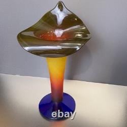Blenko 2003 Rare Signed Jack In The Pulpit Vase Tequila Sunrise Tri Color Glow