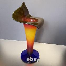 Blenko 2003 Rare Signed Jack In The Pulpit Vase Tequila Sunrise Tri Color Glow