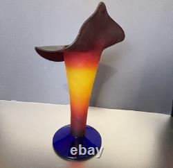 Blenko 2003 Rare Signed Jack In The Pulpit Vase Tequila Sunrise Tri Color Glow
