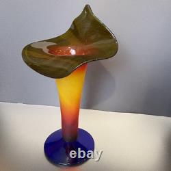 Blenko 2003 Rare Signed Jack In The Pulpit Vase Tequila Sunrise Tri Color Glow