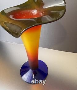 Blenko 2003 Rare Signed Jack In The Pulpit Vase Tequila Sunrise Tri Color Glow