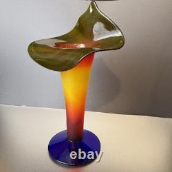 Blenko 2003 Rare Signed Jack In The Pulpit Vase Tequila Sunrise Tri Color Glow
