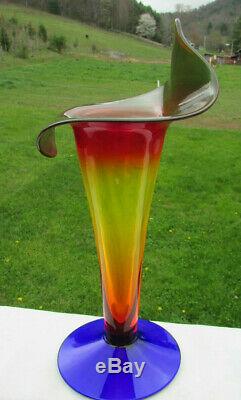 Blenko Glass Tequila Sunrise Jack in the Pulpit Vase 13. H Signed & Dated RARE
