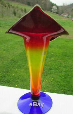 Blenko Glass Tequila Sunrise Jack in the Pulpit Vase 13. H Signed & Dated RARE