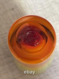 Blenko Glass Tequila Sunrise Tangerine Vase 10 1/8 Excellent Cindition