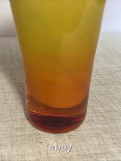Blenko Glass Tequila Sunrise Tangerine Vase 10 1/8 Excellent Cindition