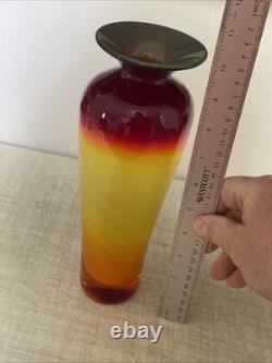 Blenko Glass Tequila Sunrise Tangerine Vase 10 1/8 Excellent Cindition