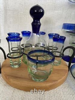 Bllue Tequila Carafe & Shot glass Barware Set Margarita Glasses & Salt Rimmer