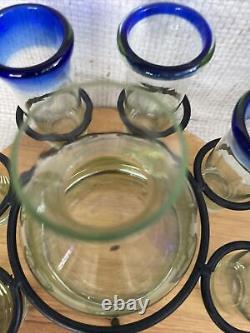 Bllue Tequila Carafe & Shot glass Barware Set Margarita Glasses & Salt Rimmer