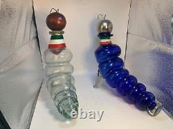 Blown Clear /Blue Glass Casta Worm Shaped Empty Pasion Tequila Decanter Bottle