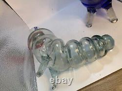 Blown Clear /Blue Glass Casta Worm Shaped Empty Pasion Tequila Decanter Bottle